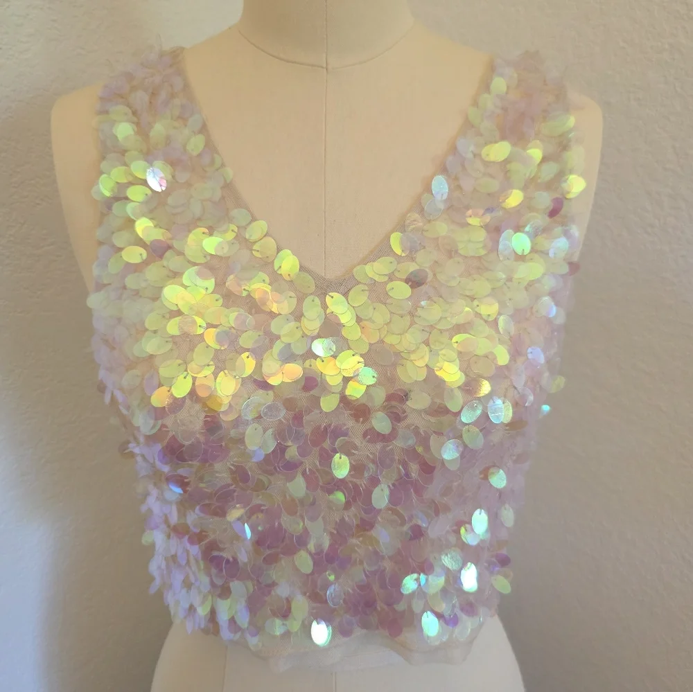 TopShop Iridescent Sequin Top - Picture 2 of 10
